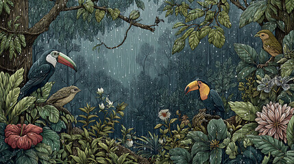 A lush tropical rainforest teeming with wildlife during a tropical rainstorm (3)