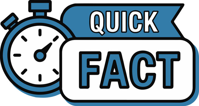 Illustration of a stopwatch next to a banner with the words quick fact on a white background