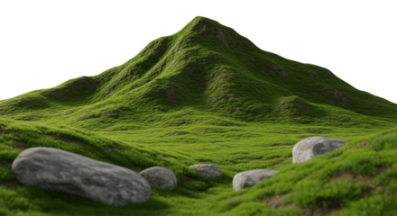 Green mountain landscape isolated on white or transparent background