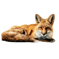 Naklejka premium A realistic depiction of a red fox resting comfortably on its side isolated on transparent background