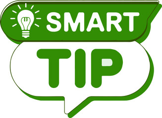 A graphic of a smart tip with a lightbulb and speech bubble on a light green background design idea