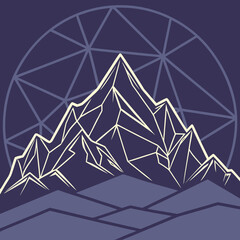 Geometric mountains with circle, vector illustration for adventure concept