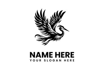 Obraz premium Bold Black Heron in Flight Logo Design.