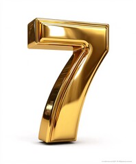 Golden number seven render isolated on white background shiny lucky symbol