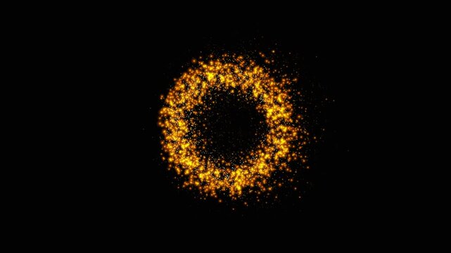 Golden glitter circle with sparkling light. Shining Christmas gold particles and sparkles ring on black background. Luxury magic festive effect with bokeh and glow. - Powered by Adobe
