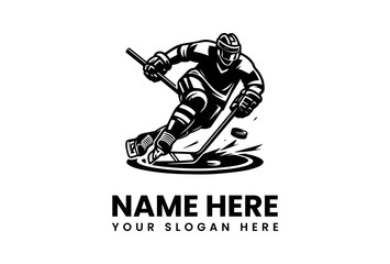 Dynamic Hockey Player Illustration with Puck Impact and Protective Gear.