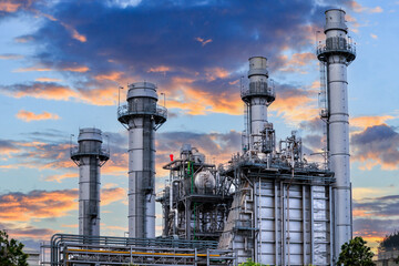 Natural Gas Combined Cycle Power Plant ,Gas turbine electrical power plant with in Twilight power...