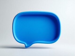 Blank blue speech bubble shape floats in midair offering ample copy space for marketing communication messages.
