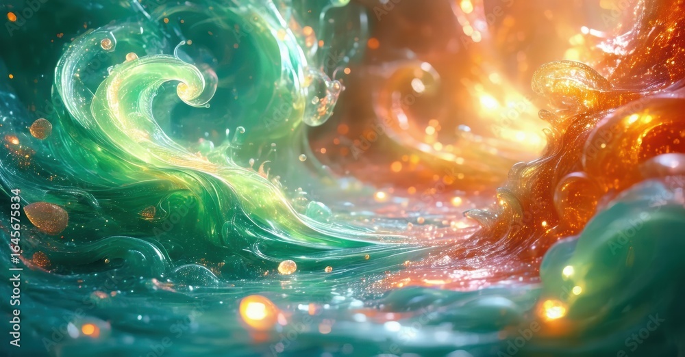 Poster abstract swirls, vibrant colors blend. energy flows, creating dynamic visual experience. light spark