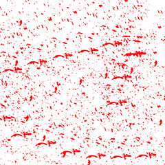 Red paint splatters and splashes create a vibrant, grunge background with a liquid ink texture