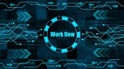 Futuristic digital workflow visualization with flowing data streams and directional arrows in - Powered by Adobe