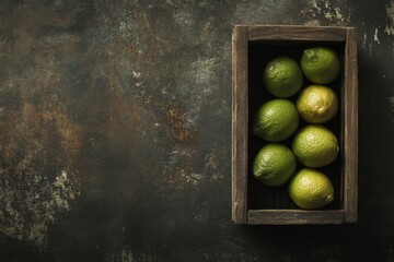 Lime in Wooden Box on Dark Background