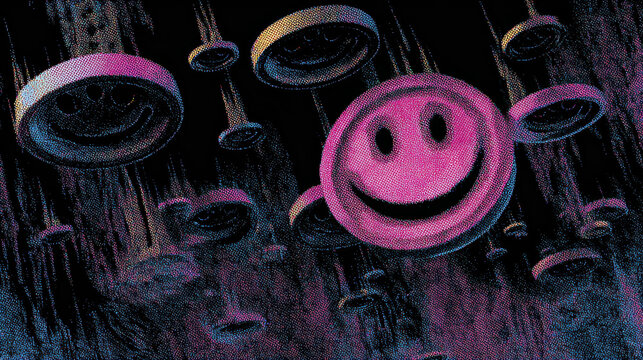 Psychedelic Smiley Faces – Retro Pop Art Pattern with Neon Vibes