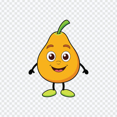 Cute Cartoon Yellow Pear Character with Green Stem and Smile