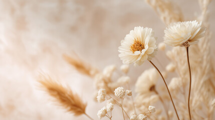 Obraz premium Dried floral arrangement with soft dreamy bokeh, vintage aesthetic background