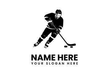 Obraz premium Dynamic hockey player silhouette with pucks stick and full protective gear.