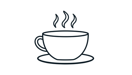 A Simple Line Art Illustration of a Steaming Hot Cup of Coffee or Tea on a Saucer