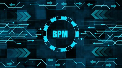 Futuristic B P M business process management digital network with glowing blue arrows and data - Powered by Adobe