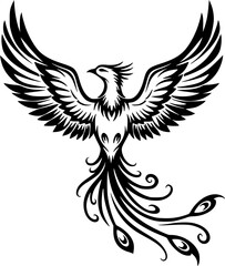 Fototapeta premium Black Phoenix Vector Outline Bird Design 