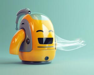  Friendly Cartoon Robot Emitting Air on a Light Blue Surface