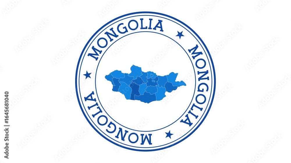 Poster mongolia intro. badge with the circular name and map of country. mongolia round logo animation.