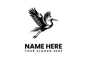 Elegant Black and White Heron in Flight Logo Design 1.