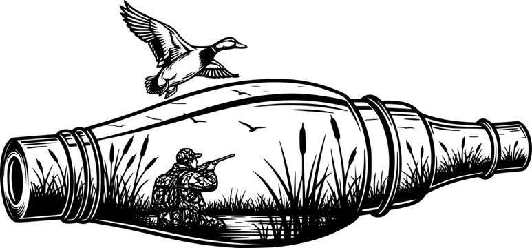 Duck Call Outline Duck Hunting Illustration - Vector Outline
