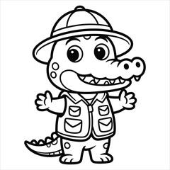 Cute Crocodile Explorer Coloring Page for Kids