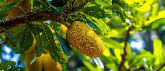 The Yellow Fruit on Leafy Branch in Bright Sunlight Creates Lush Beauty