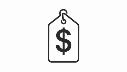 Obraz premium Simple black and white line icon of a price tag with a dollar sign, representing concepts of cost, value, sales, and financial transactions for commercial purposes.