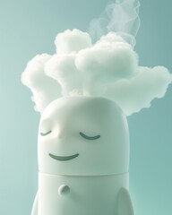  Minimalist humidifier spewing cloud of vapor on a plain background