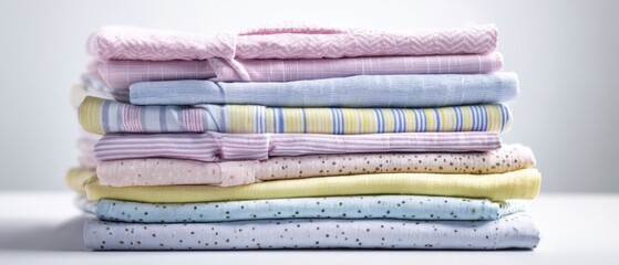 The Stack of Folded Pastel Linen and Textiles on a White Surface
