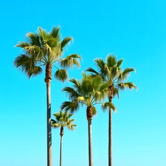 Several tall palm trees against a clear blue sky