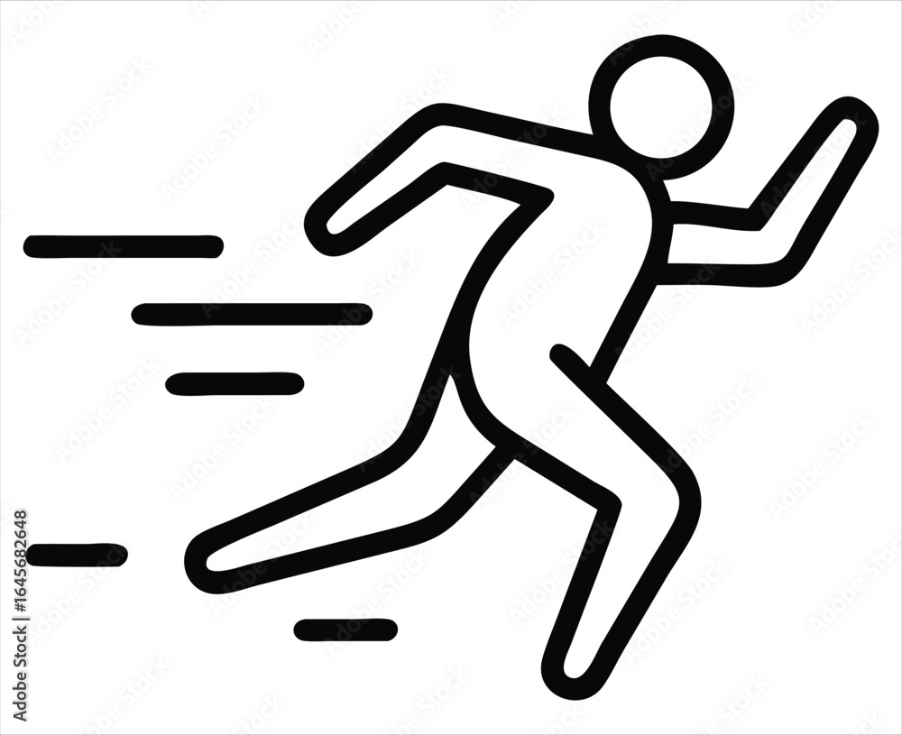 Poster dynamic line art illustration of a stylized person running with motion blur lines conveying speed an