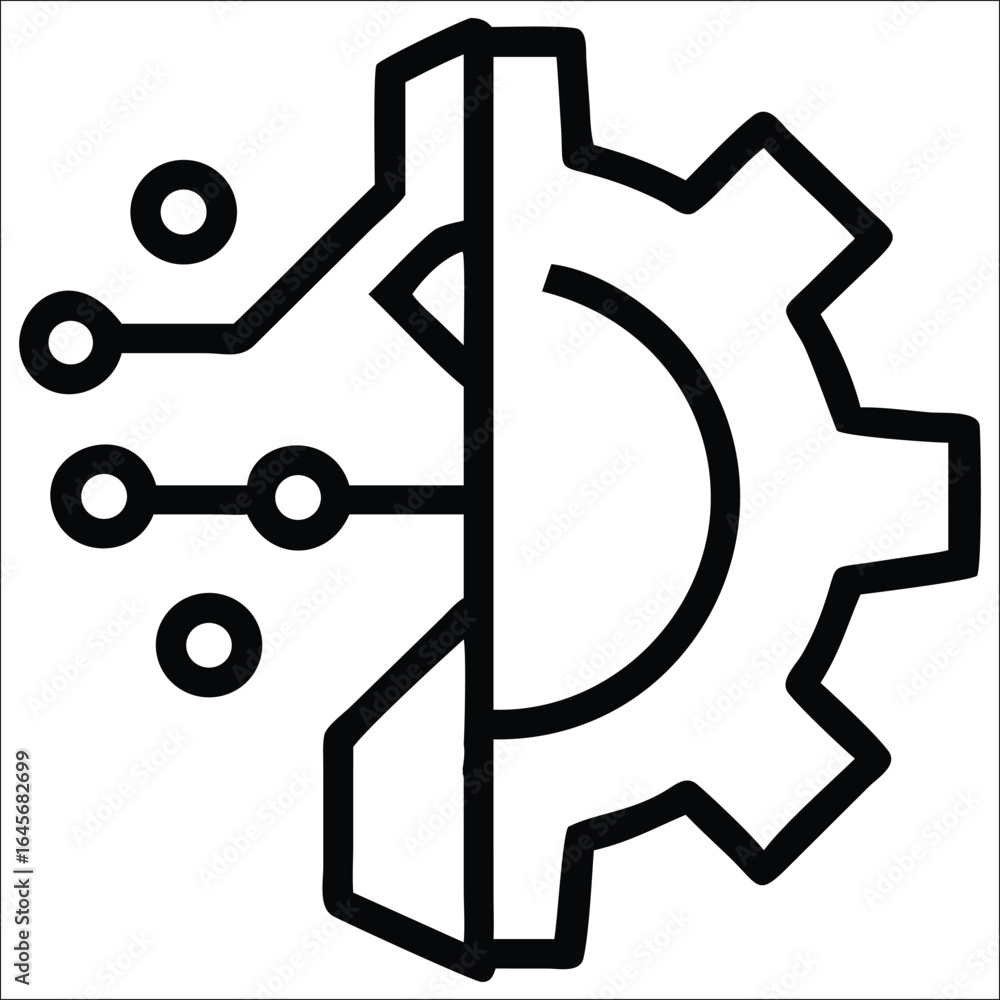 Aufkleber conceptual illustration of the integration of digital technology and mechanical engineering, symboli