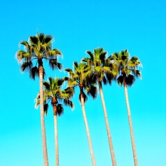 Tall palm trees reaching towards a clear blue sky