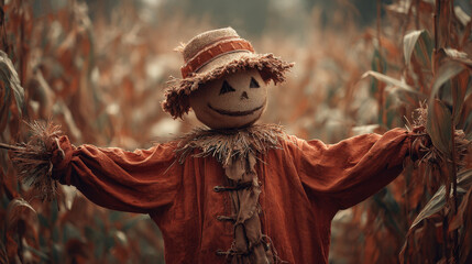 Fototapeta premium Halloween Scarecrow in Cornfield