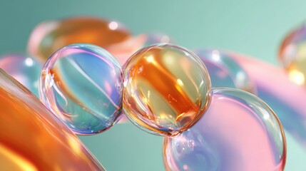 Colorful translucent bubbles cluster, modern tech startup concept for app development, digital marketing innovation visuals

