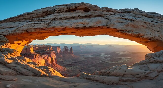 Mesa Arch at sunrise in Canyonlands National Park rock formation - Powered by Adobe
