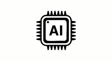 Stylized black silhouette icon of a square AI microprocessor with connection pins.