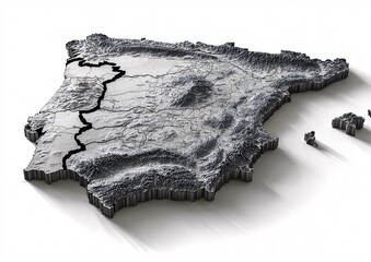 Detailed relief map of iberian peninsula spain portugal andorra gibraltar