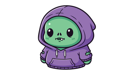 Obraz premium Cute cartoon zombie character wearing a purple hoodie, isolated on white.
