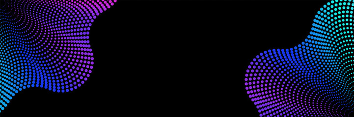 Abstract wavy gradient shape background. Vibrant neon form on black background. Vector illustration. 