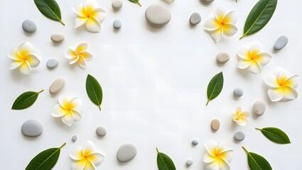 Relaxing Wellness Arrangement with Plumeria Flowers and Balanced Stones