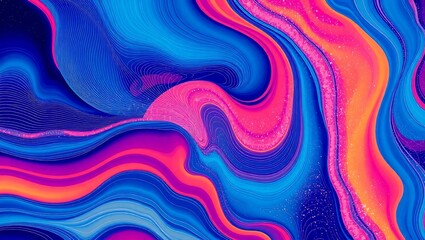 A vibrant abstract background featuring swirling patterns of blue pink and orange with subtle line details