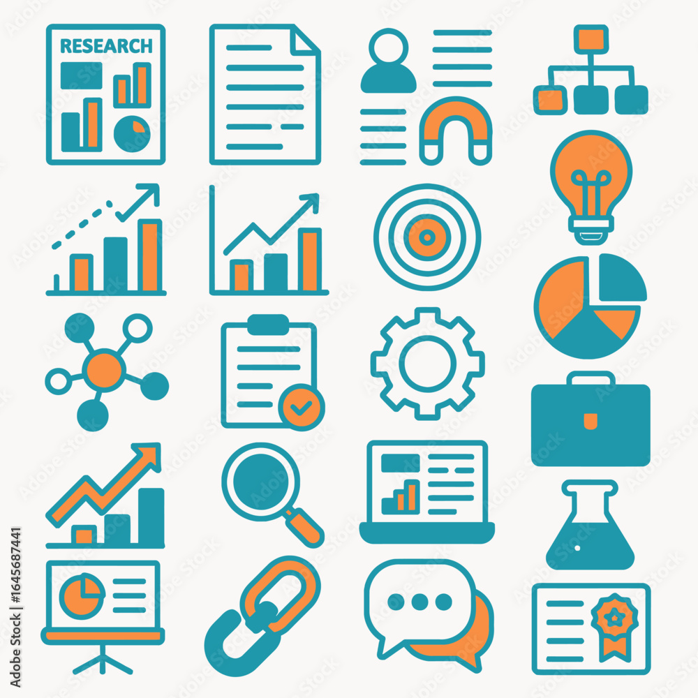 Poster business icons display data analysis in flat design style