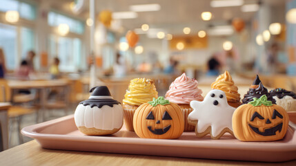 Halloween Cupcakes and Cookies in School Cafeteria Photo