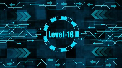 Futuristic Digital Interface Level 18 Progress Bar with Flowing Arrows and Data Streams - Powered by Adobe