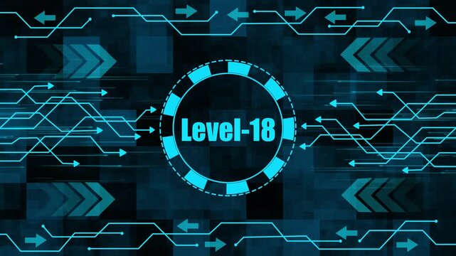 Futuristic Digital Interface Level 18 Progress Bar with Flowing Arrows and Data Streams - Powered by Adobe