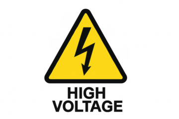High voltage sign indicating electrical hazard on transparent background
